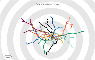 screenshot of Tom Carden's travel time tube map